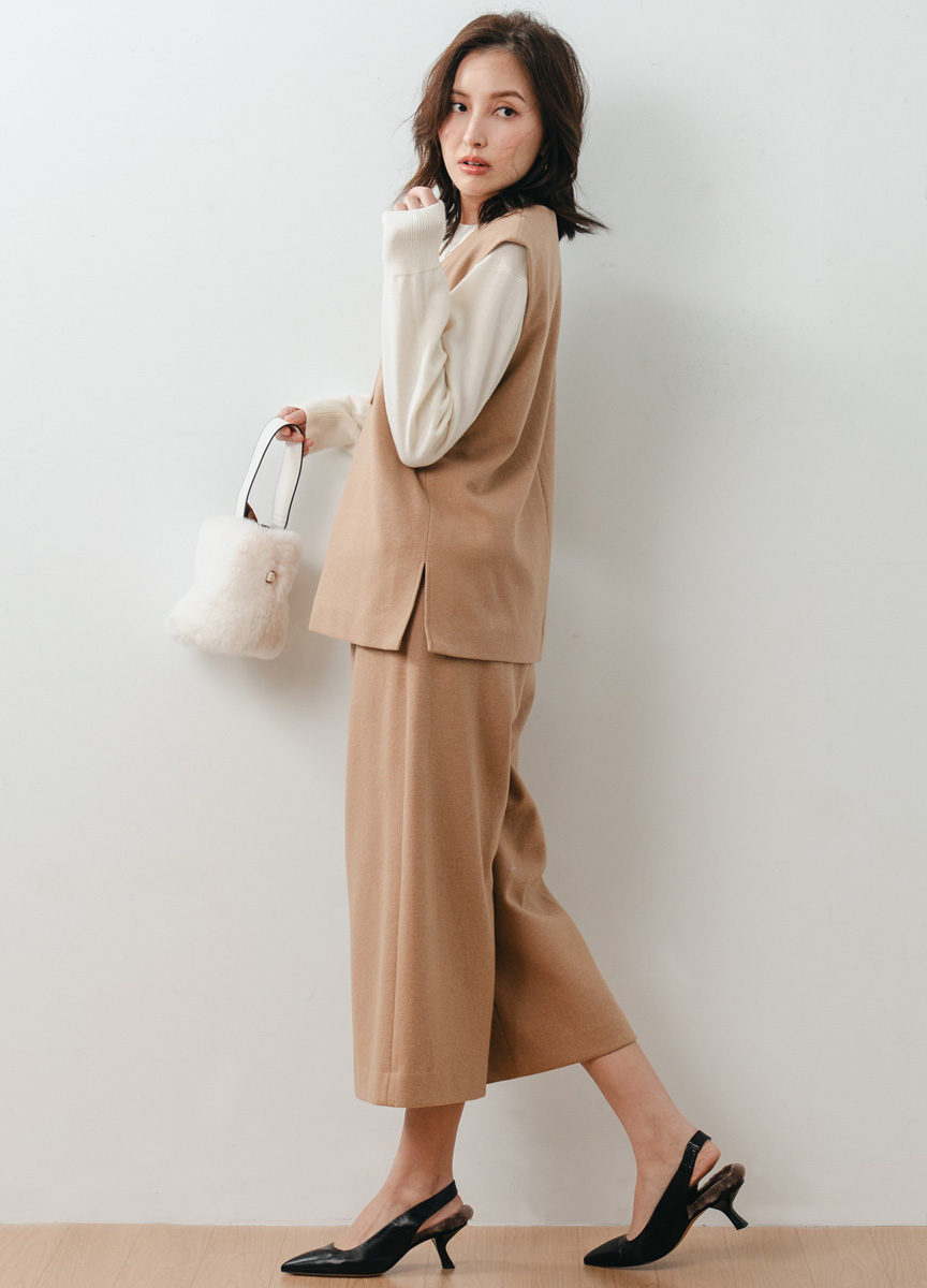 柔軟毛呢九分褲    